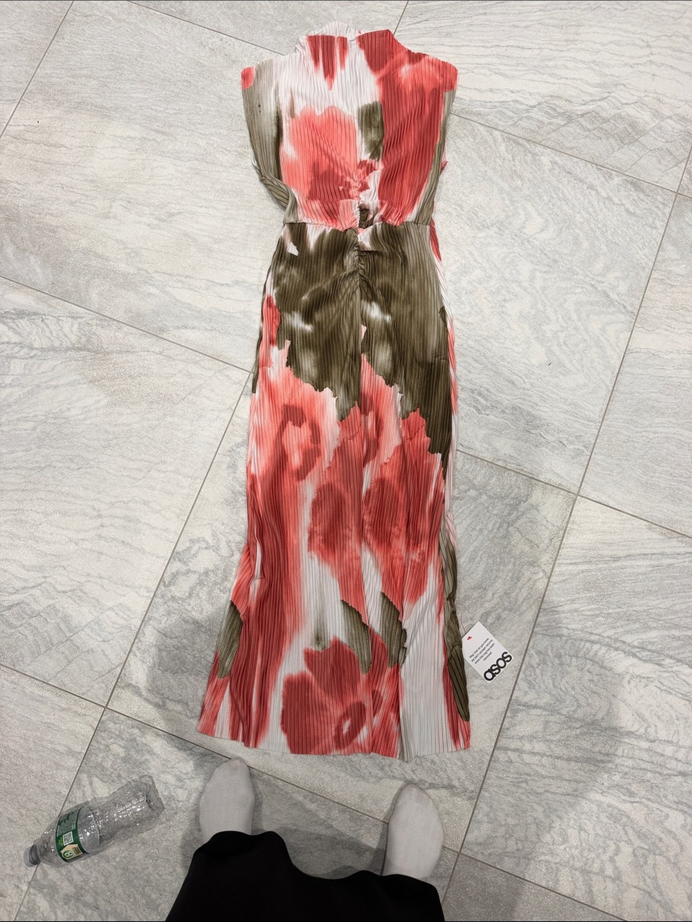 ASOS Coral, Olive & White Floral Pleated Maxi Dress